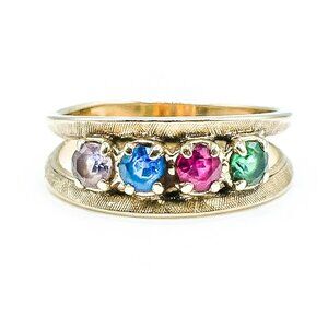 Vintage Gleamlight 14K Gold Mother's Ring With Multiple Gemstones Size 7.5
